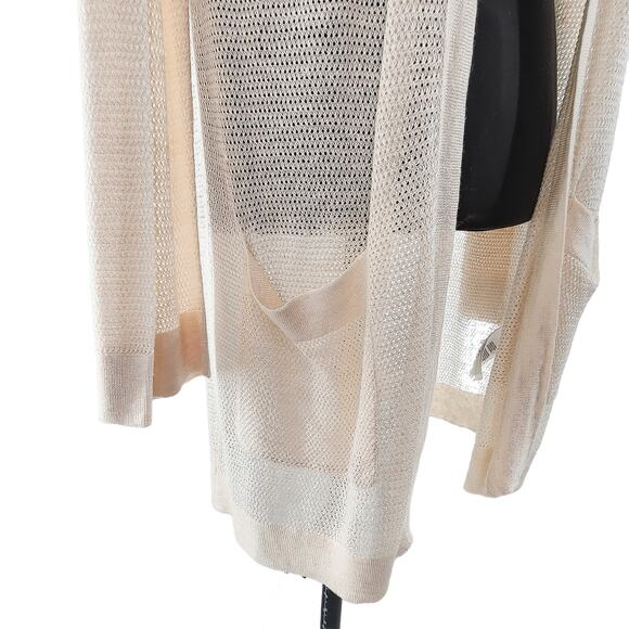 Polo Ralph Lauren Open Front Cardigan Drape Loose Knit Linen Medium Cream - Picture 4 of 12